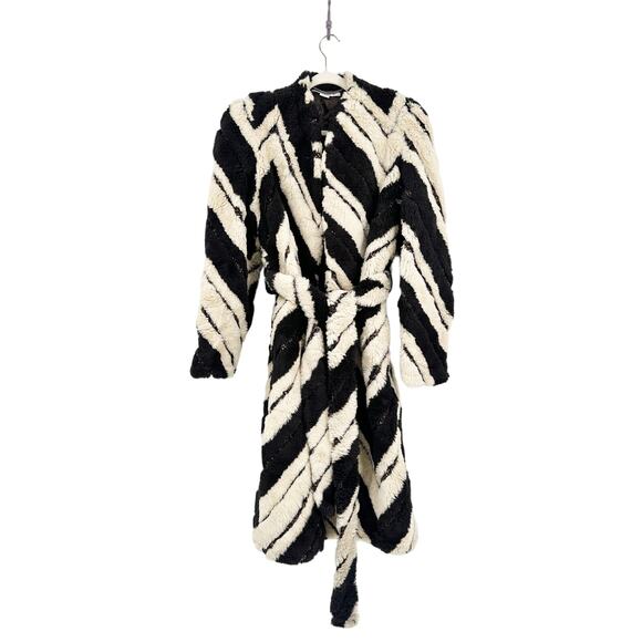 Stella McCartney Metallic Chevron Faux Fur Belted Long Coat 40 - Picture 2 of 13